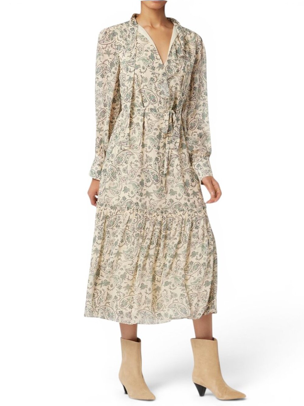 Joie Roussel Midi Silk Dress Paisley Floral Bleached Sand Pattern Nwt New S
